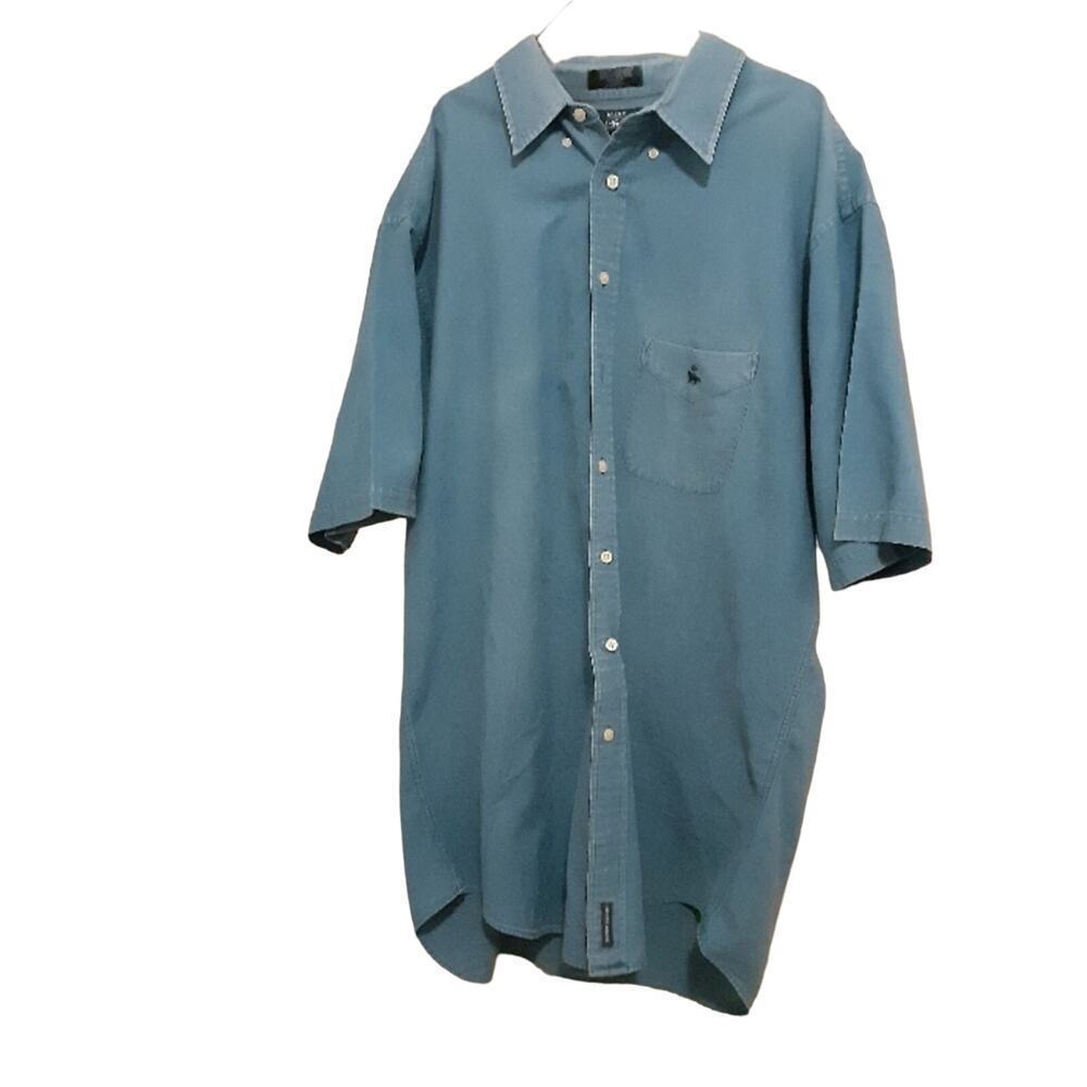 Hunt Men's Short Sleeve Blue Button Up Shirt Oversize Front Pocket Size Large